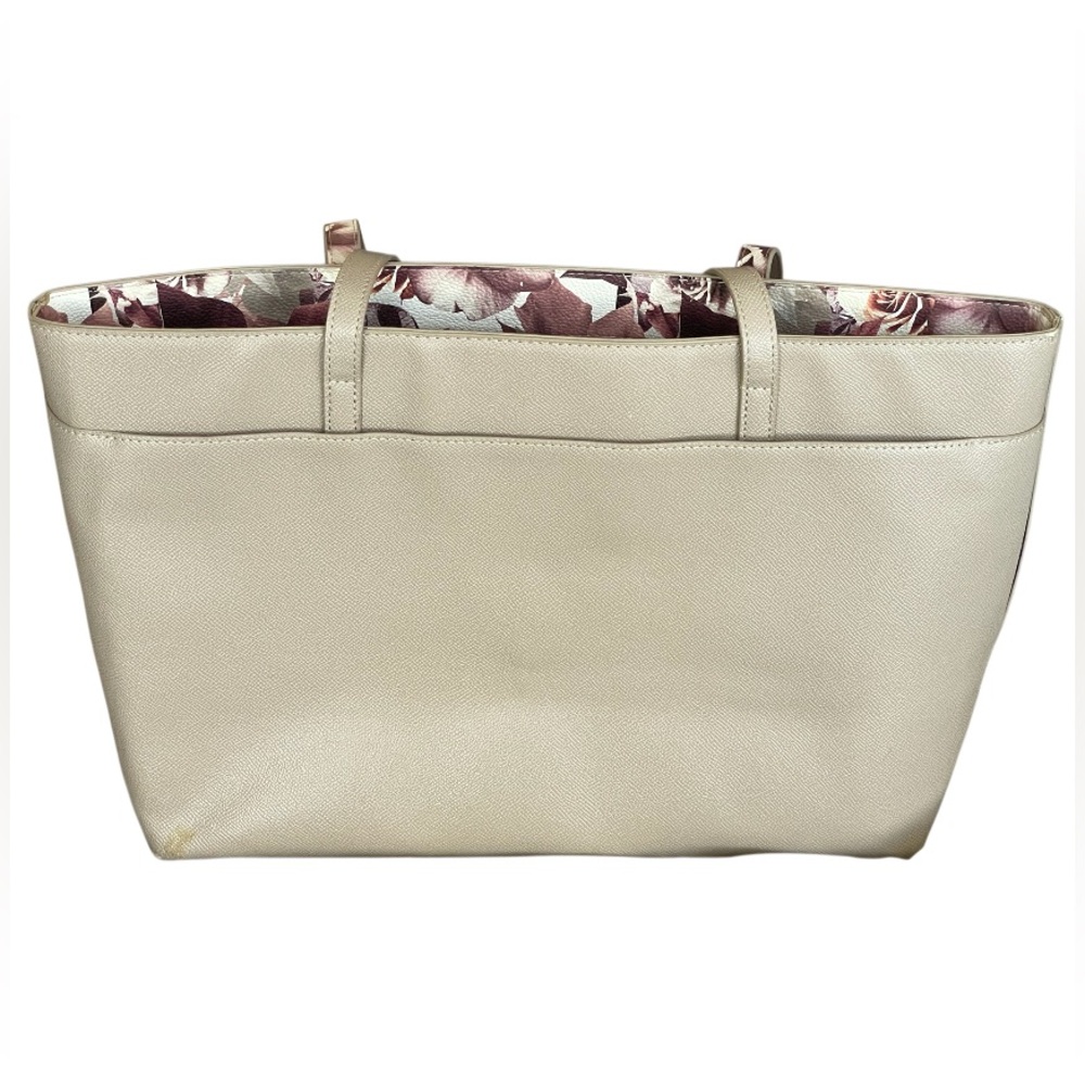 Betsey Johnson Large Beige Tote Purse Bag With Wristlet Floral Pattern - Picture 7 of 16